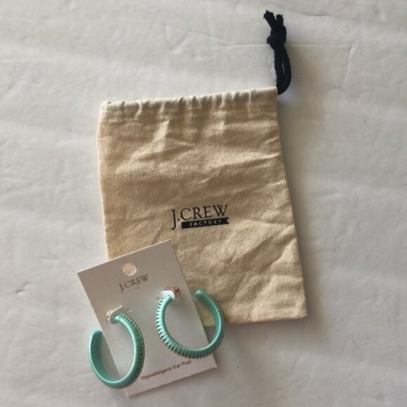 J. CREW Hoop Fabric Stud Wrapped Earrings Mint Fresh Spearmint - Picture 7 of 8